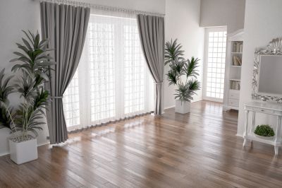 Interior with Draped Curtains